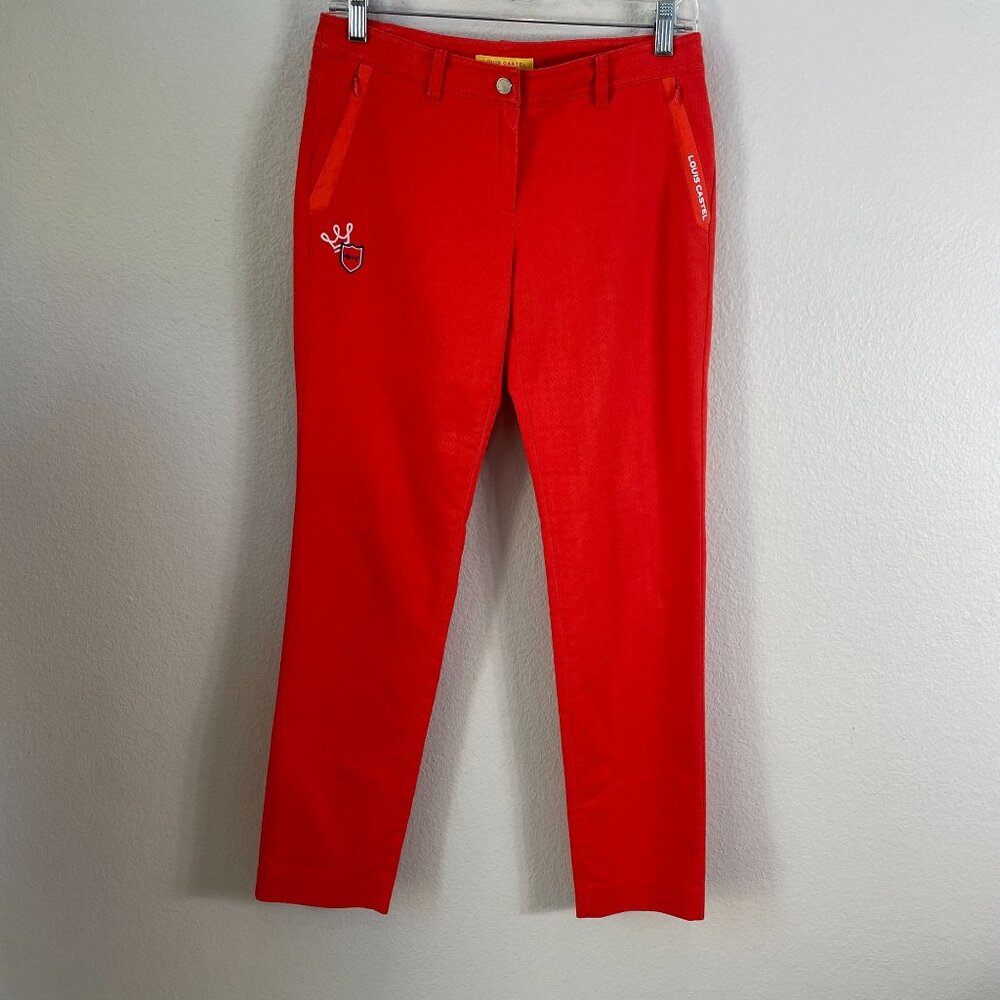 Louis Castel Womens Size 4 Orange Slim Fit Golf Pants With Pockets Embroidered L
